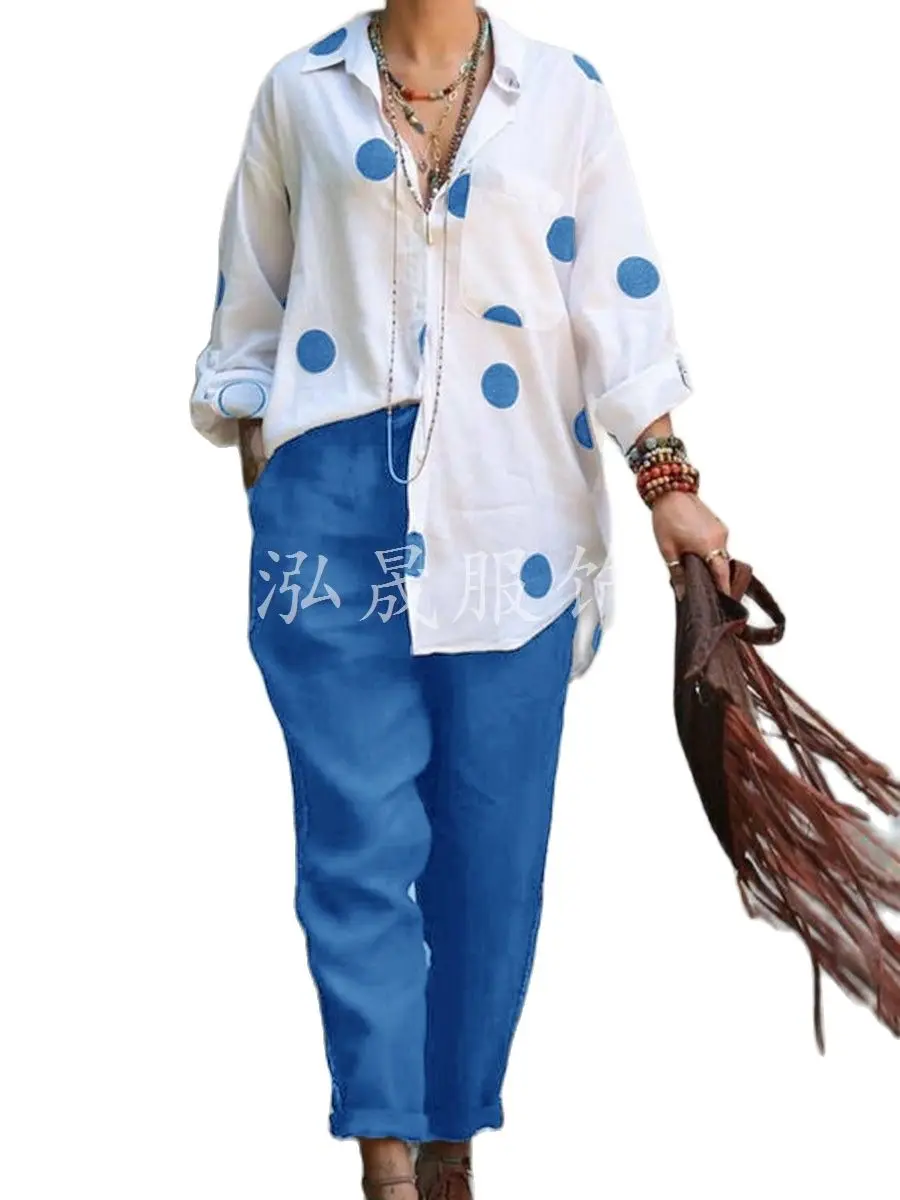 

Casual loose women two-piece suit 2022 autumn and winter new print fashion lapel women's suits