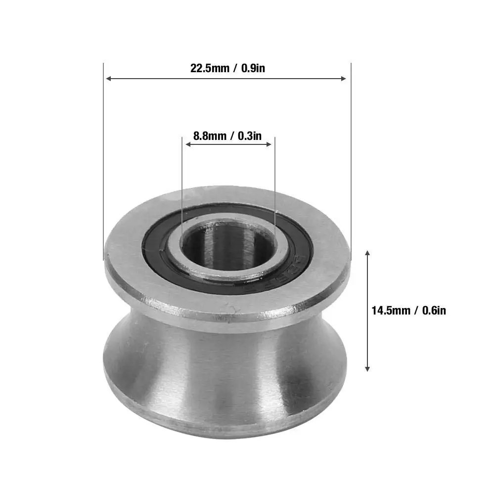 

5PCS Deep U Groove Round Bottom Bearing Track Roller Wheel Stainless Steel Guide Pulley Rail Ball Rolling Bearing 8x22.5x14.5mm