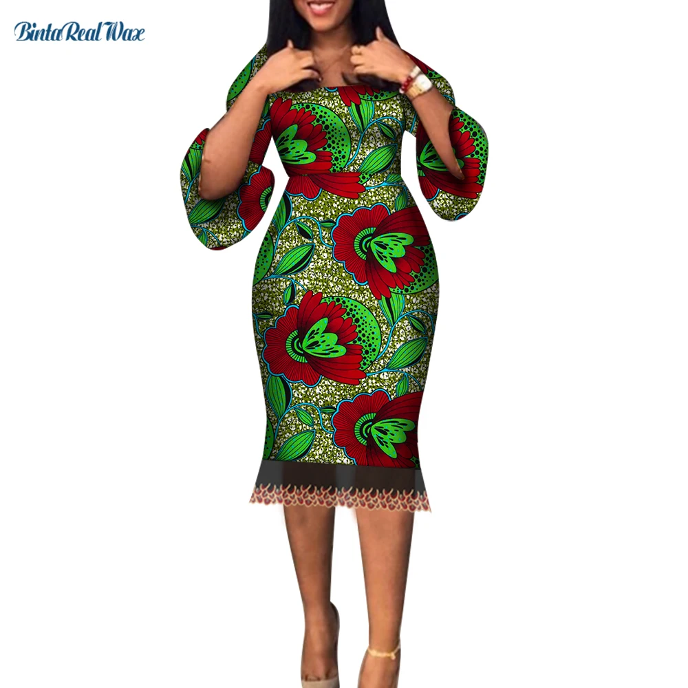 

Женское платье с расклешенными рукавами, платья в африканском стиле для женщин, с принтом, длиной до колена, Vestidos, Bazin Riche, африканские вечерние платья в Анкаре, WY7568