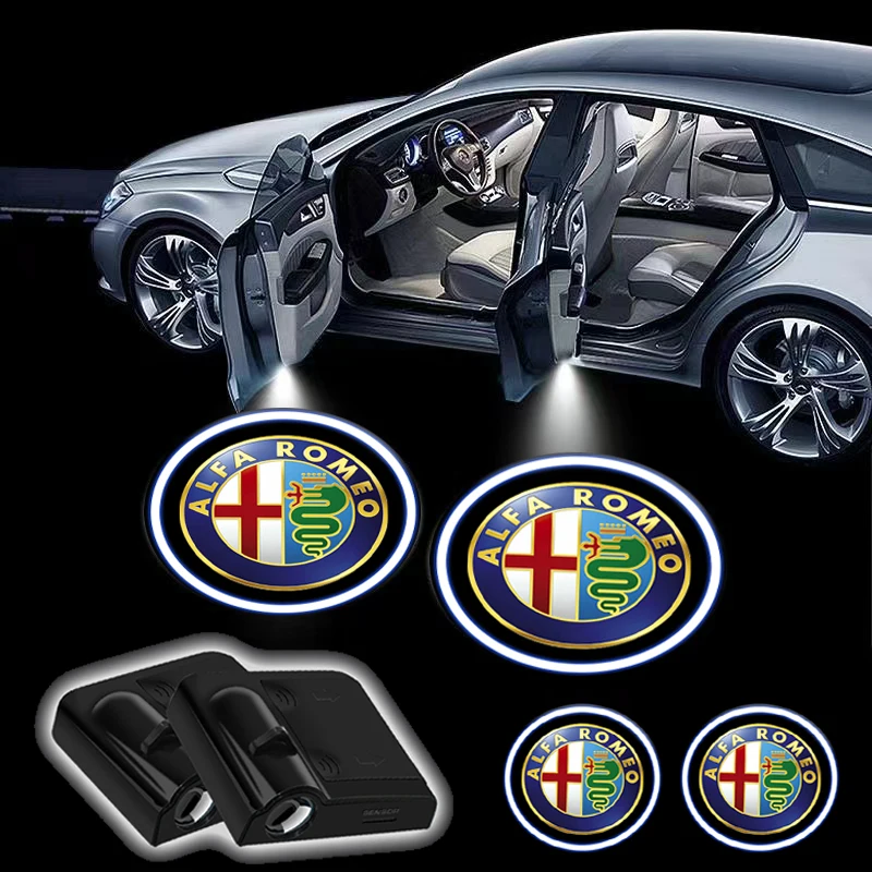 

2pcs Car Doors Wireless Projector Logo LED Welcome Lights For Alfa Romeo Giulia Stelvio Brera 147 156 159 166 GT Giulietta Mito