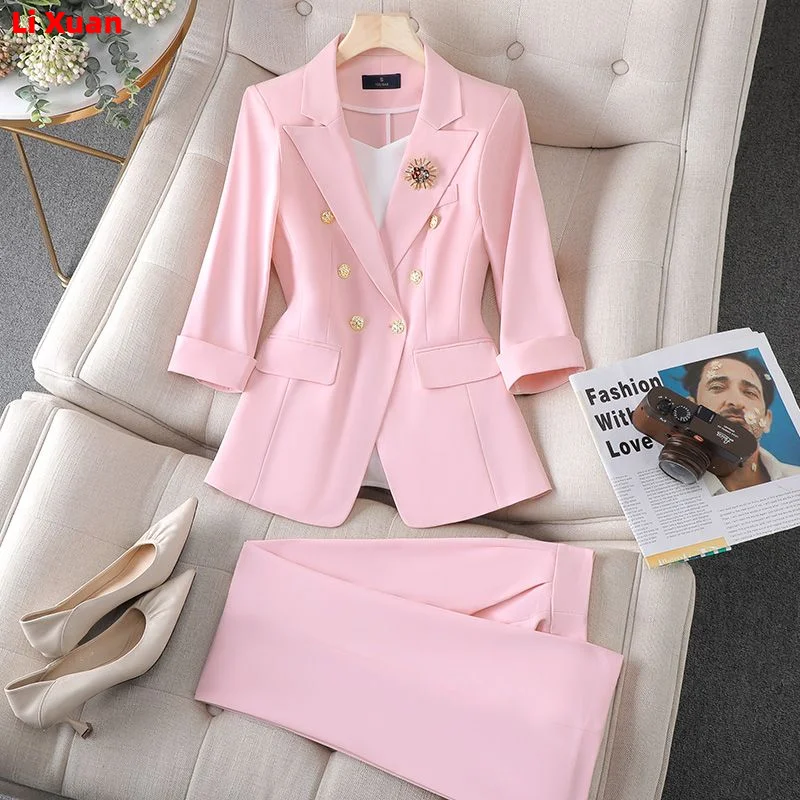 New Elegant Women Formal Suits For 2023 Summer High Quality Fashion Slim Casual Blazer And Pants Office Ladies Work Wear