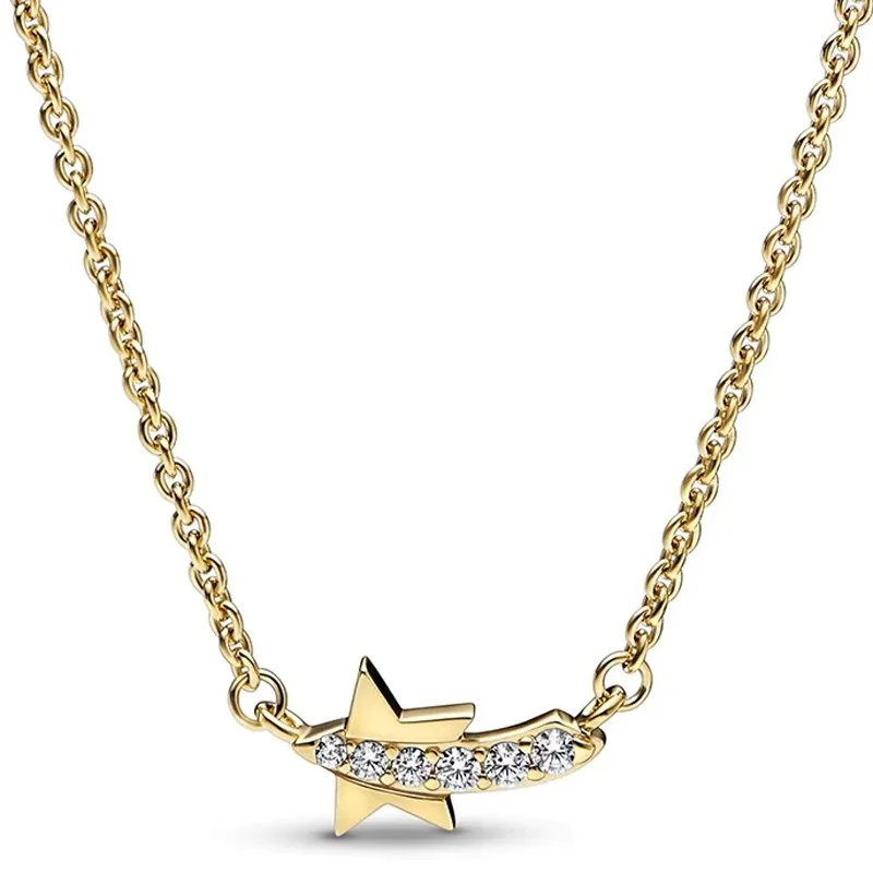 

Original Shooting Star Pave Collier With Crystal Chain Necklace For Women 925 Sterling Silver Necklace Fashion Jewelry