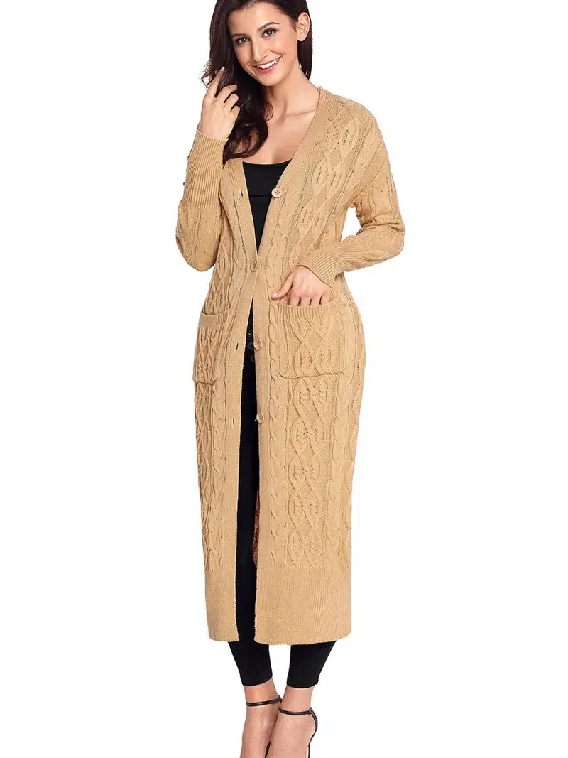 

Women's Sweater Cable Knit Open Front Long Cardigan