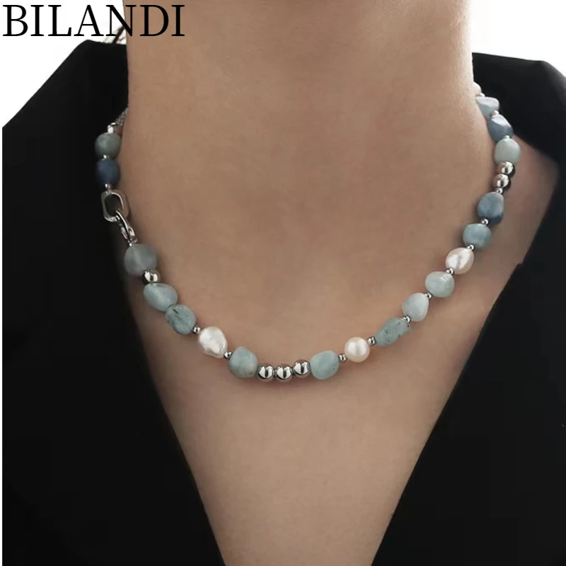 

Bilandi Modern Jewelry Freshwater Pearl Necklace Delicate Design Irregular Natural Stone Necklace For Girl Lady Gifts