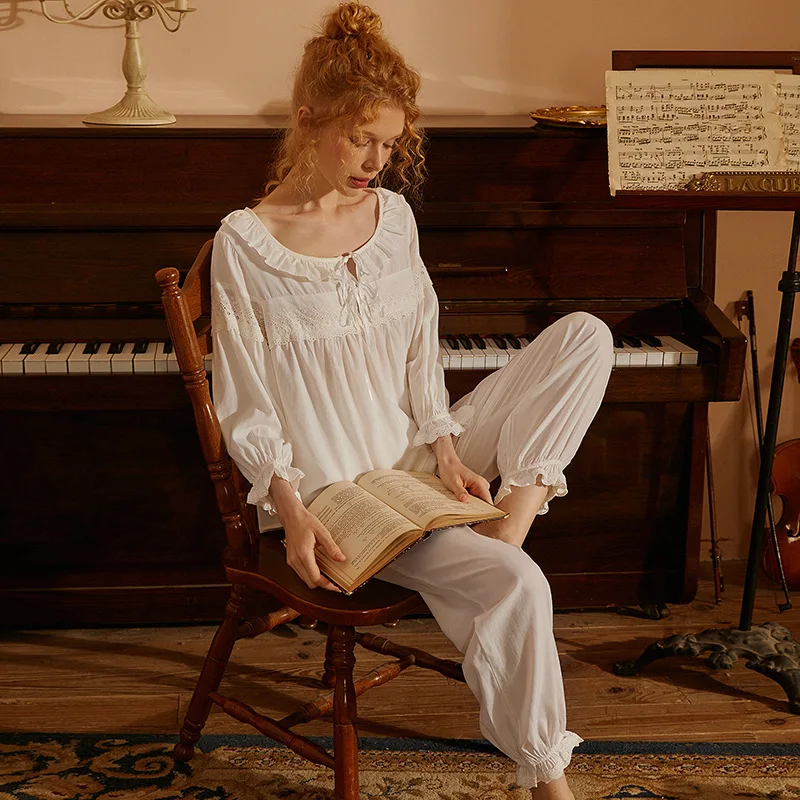 Women's Elegant Cotton Classics Round Neck Pajama Sets Comfort Sleepwear Pajamas Lounge