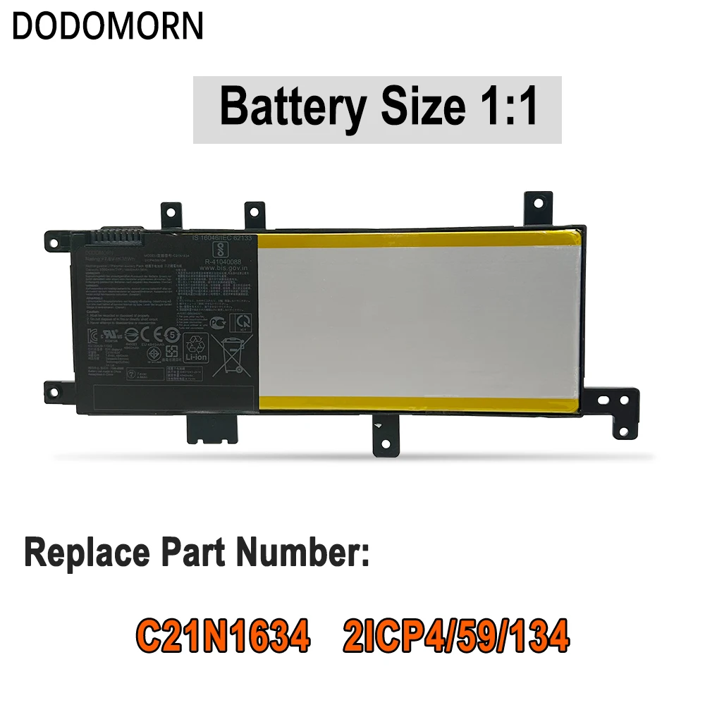 Фото DODOMORN Быстрая доставка Новый аккумулятор C21N1634 7,6 В 38 Втч для ASUS A580U X580U X580B A542U R542U R542UR X542U V587U FL5900L FL8000U №3