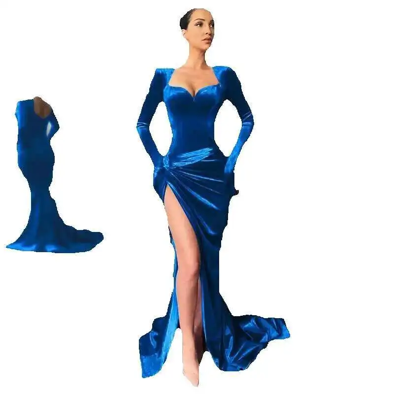 Сексуальное длинное платье макси с v-образным вырезом и высоким разрезом для