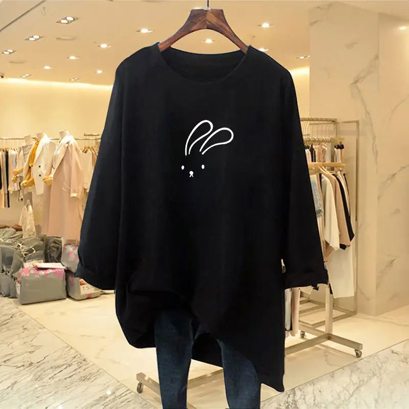 

Autumn Kawaii Cute Rabbit Printed T-shirt Women Clothing Casual Cotton Basice Tops Female Long Sleeve Loose Fashion Tees