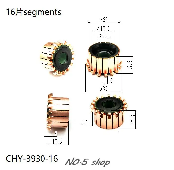 

10Pcs 26x10x17.3(17.3)x16P Copper Bars Electric Motor Commutator