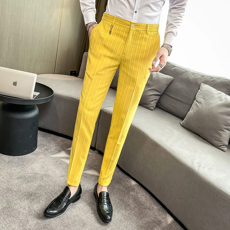 

New Autumn Striped Suit Pants Erkek Pantolon Skinny Fit Moda Masculina Office Pant Men Trousers Pant For Man Dress Ankle Pant