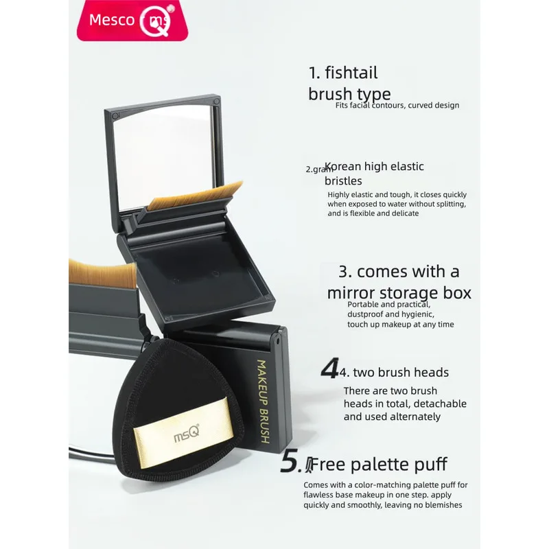 Фото MSQ/ MSQ Portable Fishtail Foundation Brush, специальная кисть для нанесения тонального крема для визажистов с плоской головкой. №2