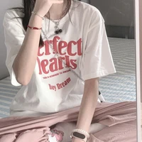 cotton short sleeve t shirt womens 2022 new summer simple letter printing loose inside with korean womens t shirt ins