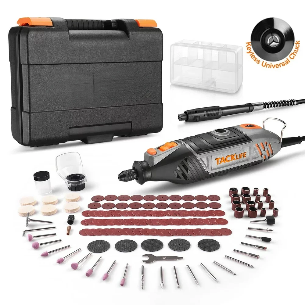 

Tool Kit, 135W Powerful Variable Speed Motor, 150pcs Accessories, Keyless Chuck & Flex Shaft, and Carrying Case, Perfect For Cr
