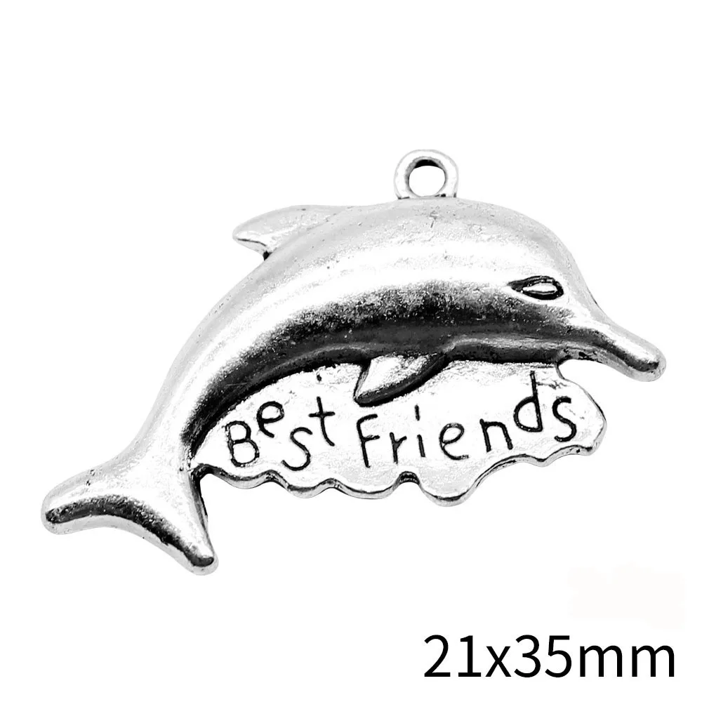5Pcs 21x35mm Antique Silver Color Friendship Dolphin Charms Pendants for Jewelry Making DIY Jewelry Finding Handmade Accessories