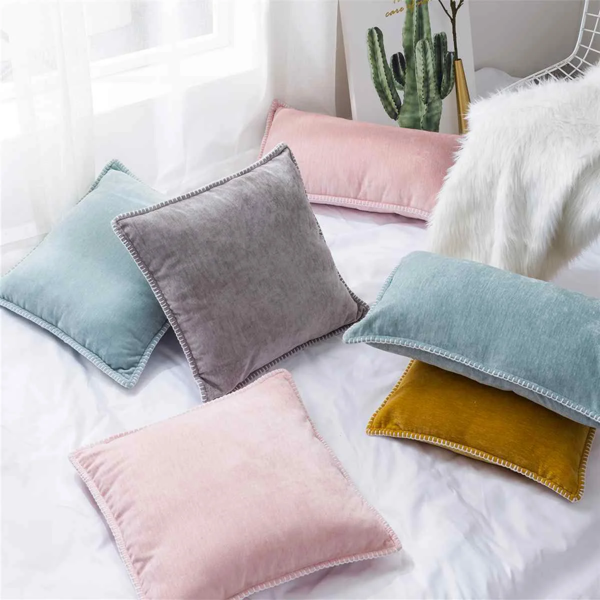 

Chenille Throw Pillow Cover Cushion Case 45x45cm Car Seat Pillowcases Bedding Home Office Bedroom Decorative Textiles 6 Colors
