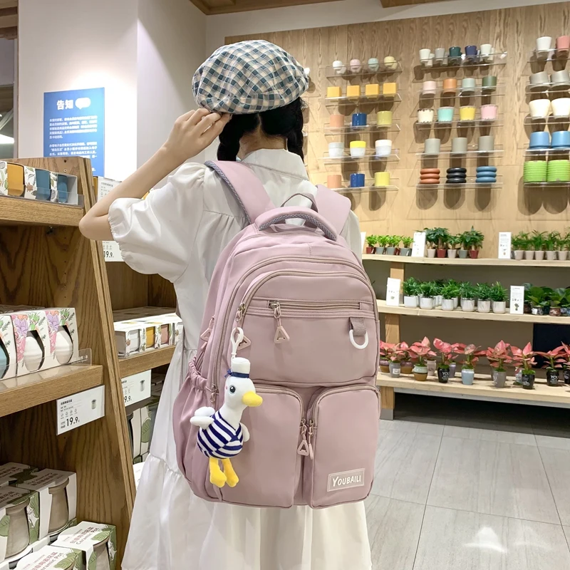 

Est Large Capacity Waterproof Nylon Girls School Backpack Women Shoulders Solid Color Schoolbag Bolsa Mochila Female Bagpack Bag