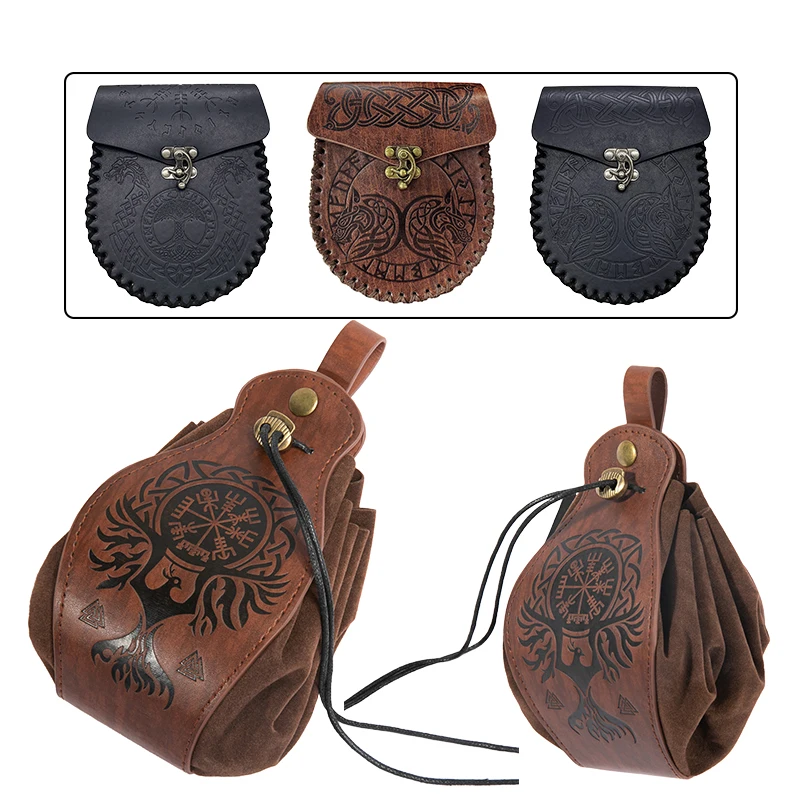 

Сумка для денег в средневековом стиле викингов, подвесной поясной кошелек для косплея унисекс, кожаная сумочка на шнурке, аксессуары для мелочи