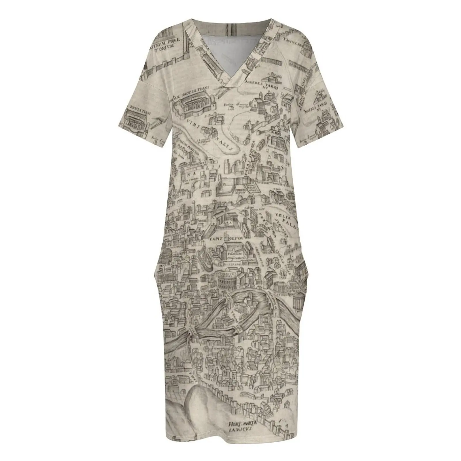 Винтажная картина Рима Италия (1575) Свободное платье с карманами элегантные