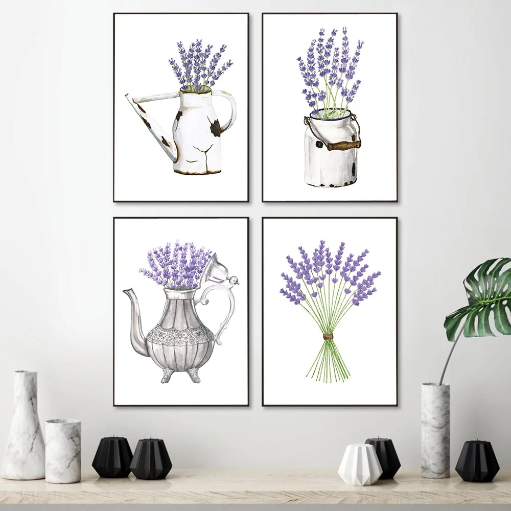 

Leaves Flower Poster Purple Lavender Canvas Painting Fashion Art Print Minimalism Floral Wall Picture For Living Room Home Decor