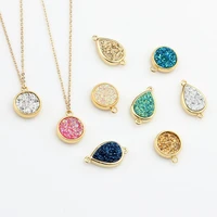 1pcs natural stone pendant water drop shape double hole floating charms pendant connector for diy jewelry finding accessories
