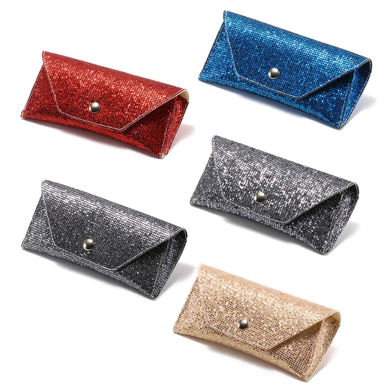 

Fashion Retro Soft Sequins Leather Sunglasses Case Portable Unisex Leather Sunglasses Bling Box Protective Sequins Glasses Box