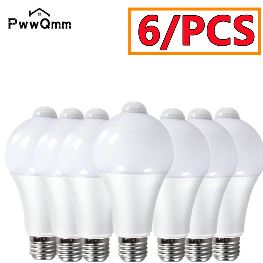 PwwQmm – lampe à capteur de mouvement PIR  ampoule LED 220V  E27  9W 12W 15W 18W  6 pièces/lot