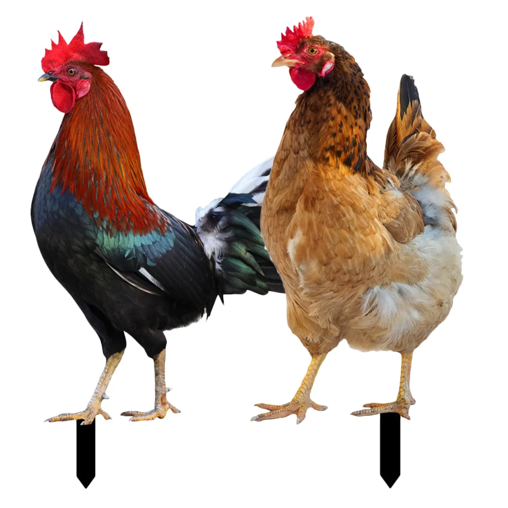 

2 Pcs Decorative Garden Inserts Miniature Animals Yards Acrylic Stake Hen Ground Plug Silhouette Chicken Ornaments