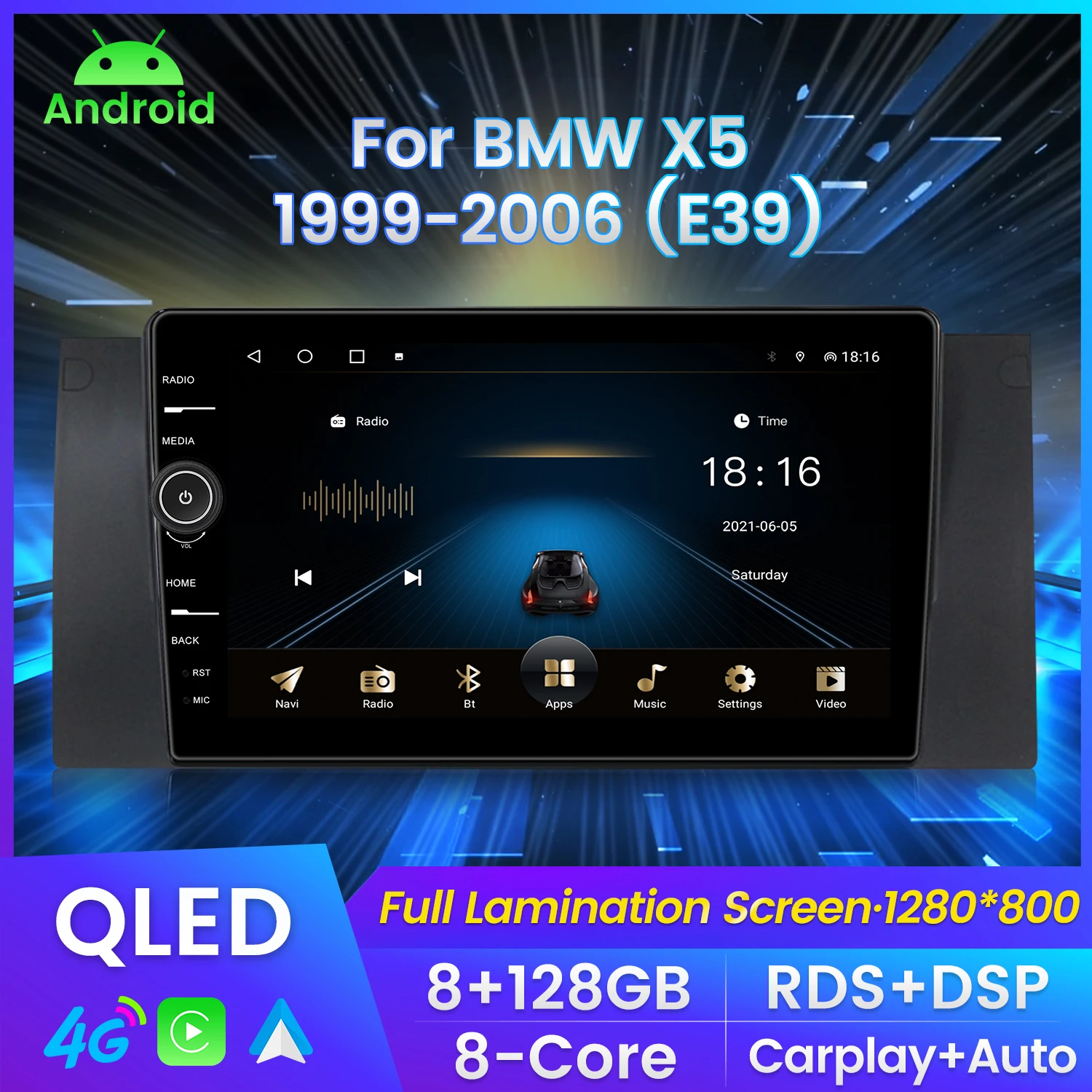 

9-дюймовый QLED экран 8 + 128G 8-ядерный автомобильный радиоприемник стерео для BMW E53 X5 E39 1997-2006 Мультимедиа GPS навигация CARPLAY + Авто 4G WIFI DSP