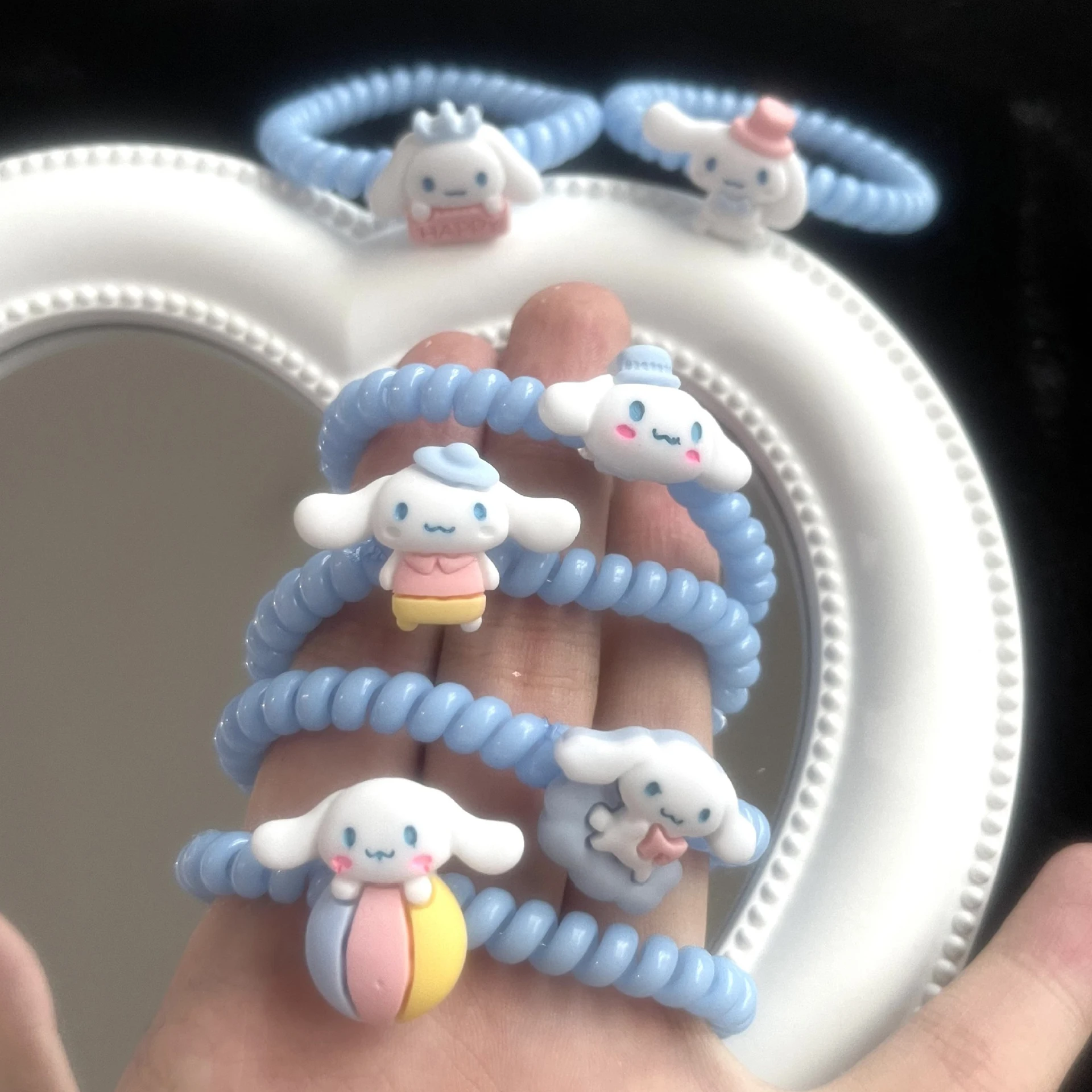 

Резинки для волос Sanrios в стиле аниме Cinnamoroll, милые Однотонные резинки для волос с телефонной линией, Прочные эластичные ленты для волос для д...
