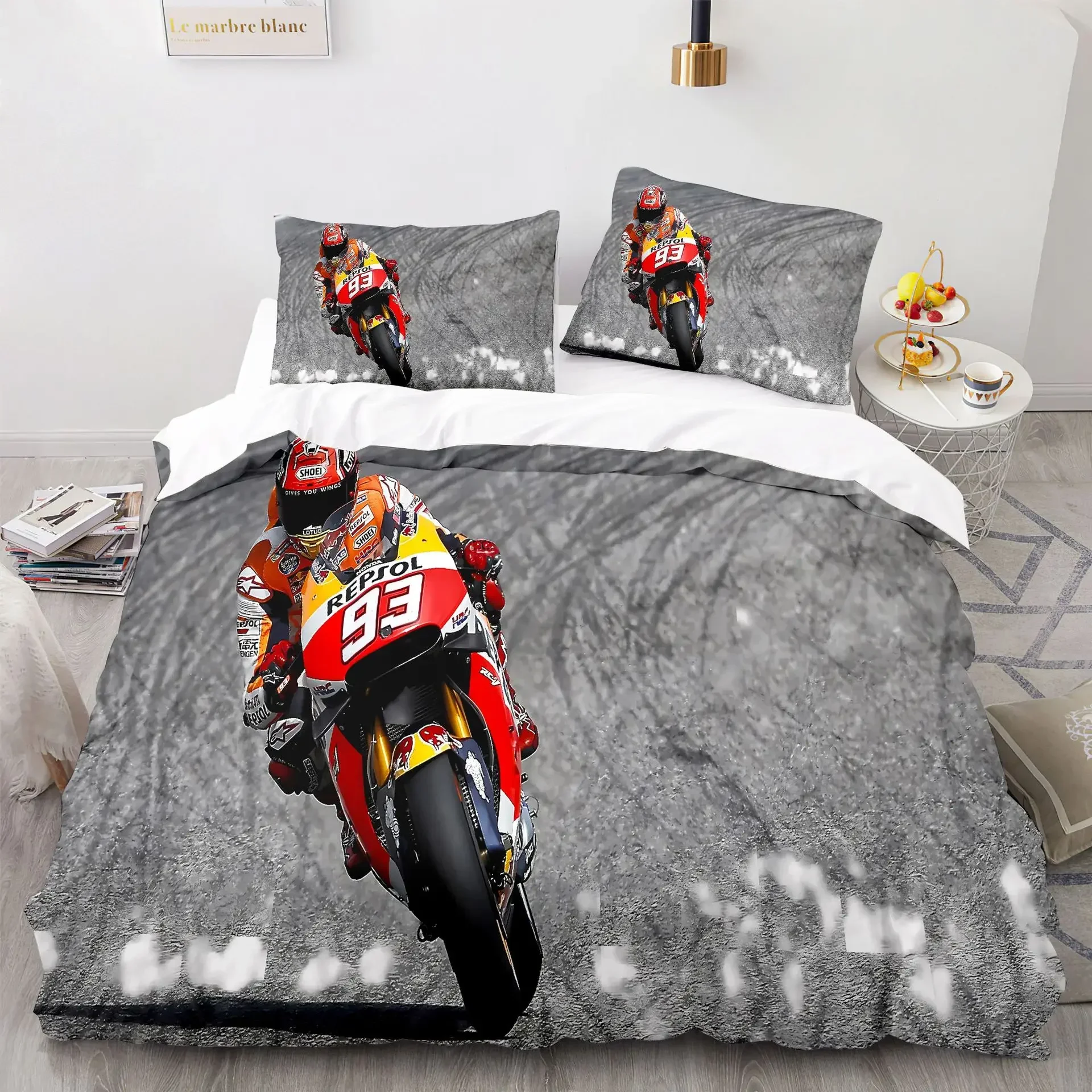 Фото Комплект постельного белья M-Marc Marquez 93, пододеяльник, пододеяльник, пододеяльник, наволочка, королева, двойной размер для мальчиков и девочек, взрослых №1
