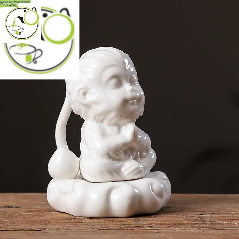 

Креативные керамические украшения для чая, домашних животных, обезьянка, статуэтка для чая, поделки из бутика, аксессуары для украшения белого фарфора чая