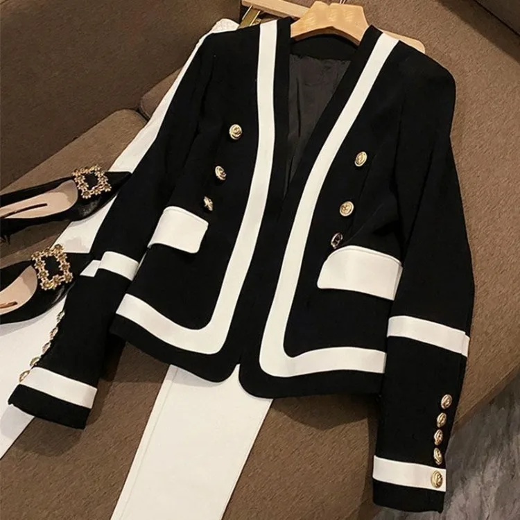 

Elegant Vintage V-neck Single Breasted Coat Women 2023 Autumn New Black White Tops Y2k Grunge Long Sleeve Jackets Mujer