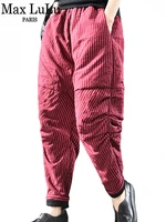 max lulu 2021 red striped loose padded trousers women casual warm fashion harem pants female harajuku pockets basic pantalons