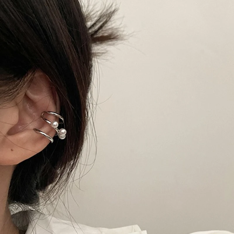 Chic Circle Ear Cuff Fake Piercing Earcuff Pearl Earrings Faux Non Pierced Clip on Jewelry |