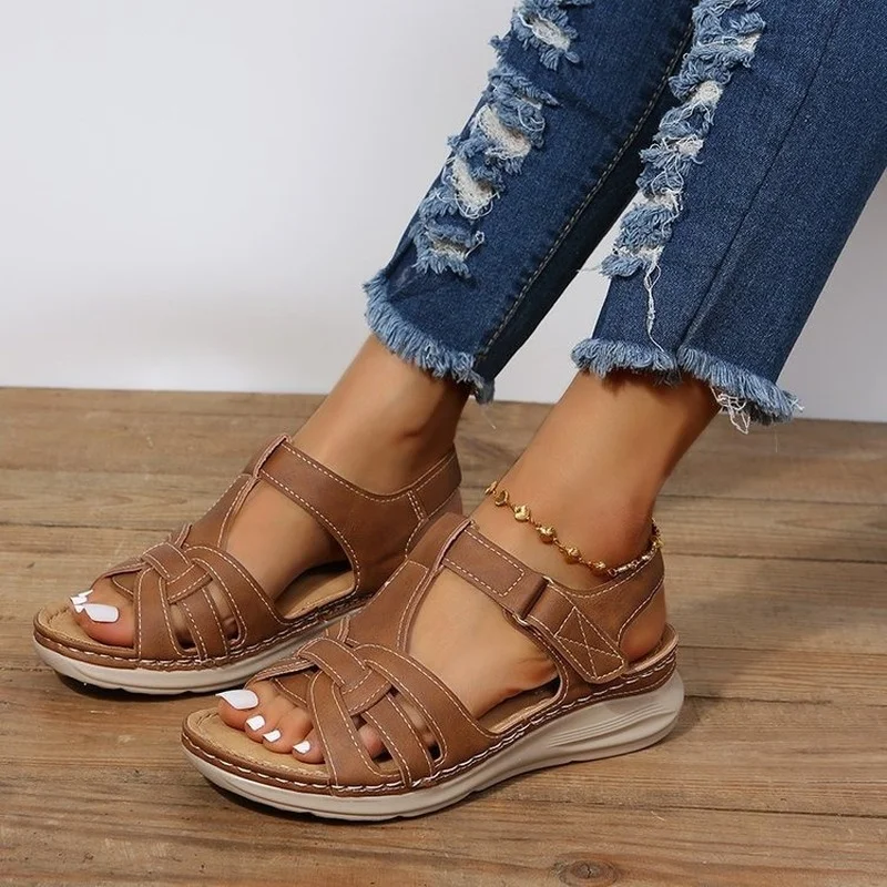 

2022 Summer Women Wedge Sandals Flat Shoes for Women Ankle Strap Sandalias Mujer Bohemian Luxury Sandals Women Casual Shoes