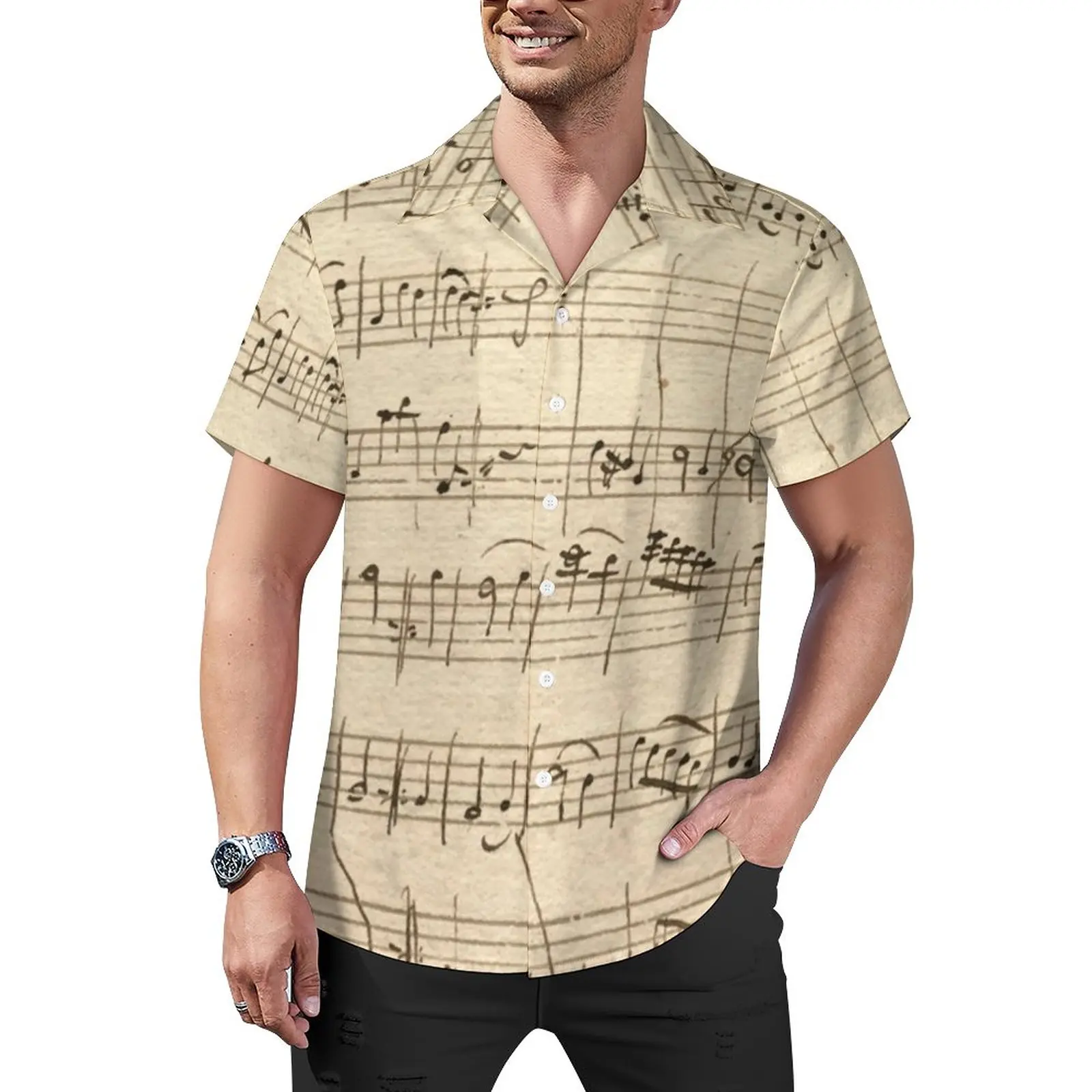 

Music Blouses Male Note Song Casual Shirts Hawaii Short-Sleeve Graphic Cool Oversized Vacation Shirt Gift Idea