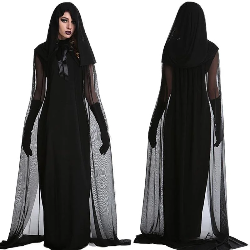 

Horror Halloween Cosplay Witch Women Scary Zombie Vampire Carnival Dress Up Party Costume Spooky Ghost Medieval Hooded Cape