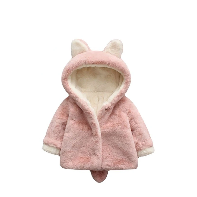 

New Autumn Winter Baby Boys Girls Hooded Jackets Kids Thick Warm Woolen Outerwear Coat Faux Fur Overcoat Children Clothes 6M-6Y