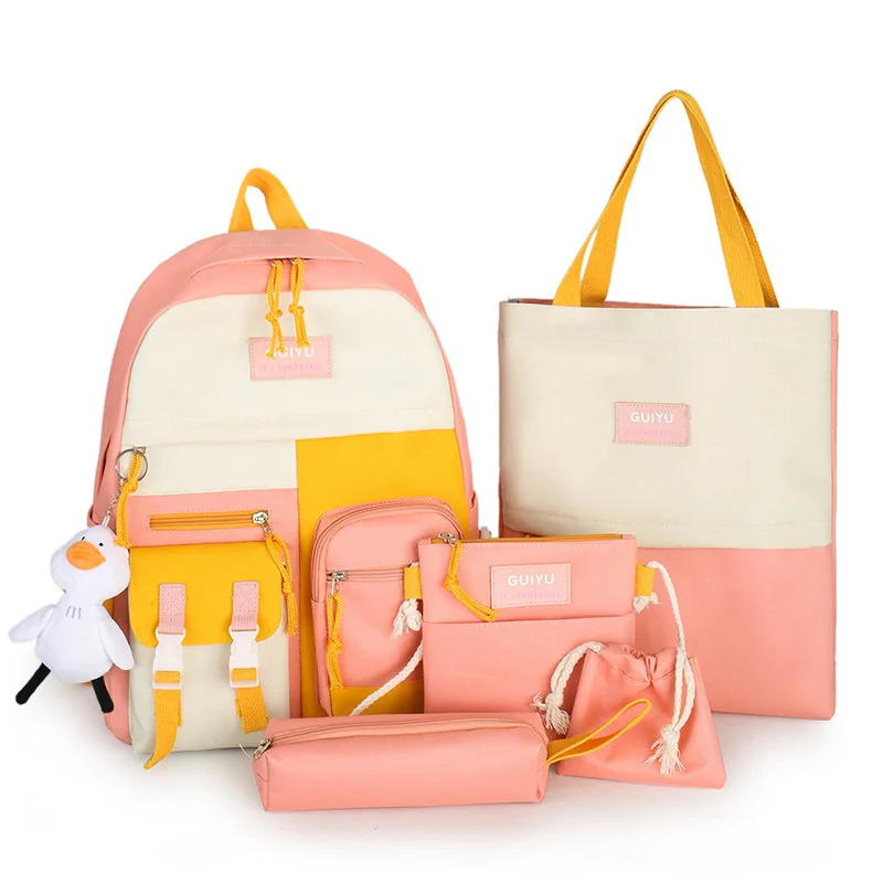 

6pcs set cute kid school backpack kawaii bags for teenage girls korean student book hand pencil
