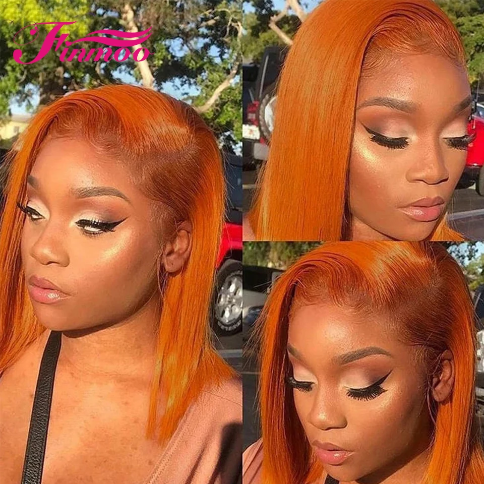 

Orange Ginger Lace Frontal Wig Short Pixie Cut Bob Wig Lace Front Human Hair Wigs Preplucked Natural Brazilian Hair Wigs 180%