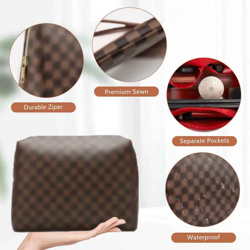 Checkered Makeup Bag,  2Pcs Travel Cosmetic Bags, Portable Toiletry Organizer for Women, Lightweight and Waterproof  Toiletries