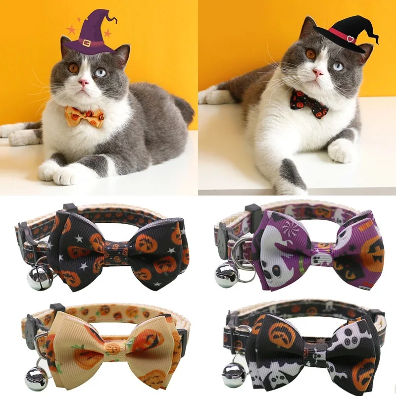 

Halloween Style Pet Dog Cat Collar with Bowknot Adjustable Pet Bow Collar Pet Supply Cartoon Cute Dog Cat Collar Festival Decor