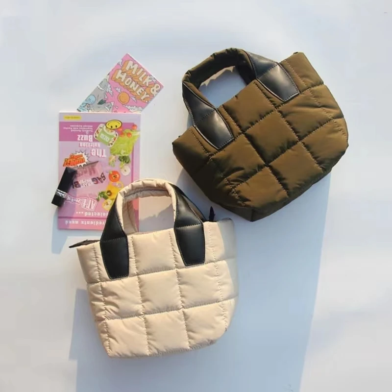 Women's Fashion Space Cotton Handbag Nylon Simple Soft Tote Bag High Grade Lingge Bucket Single Shoulder Messenger Crossbody Bag