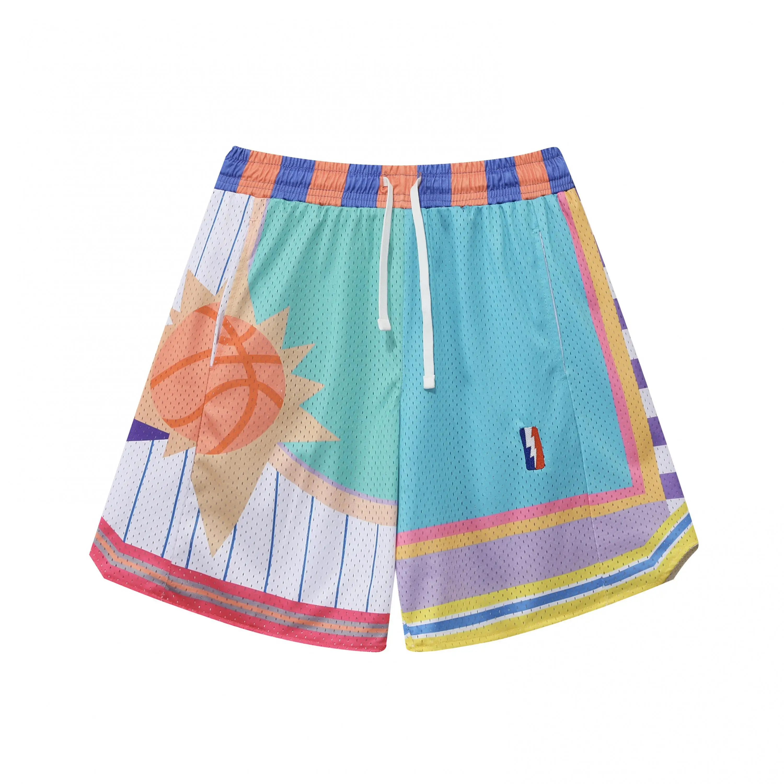 2023 New Basketball Shorts Outdoor Sports Fitness Beach Pants Spliced Printed Elastic Drawstring Waistband Training Ventilation