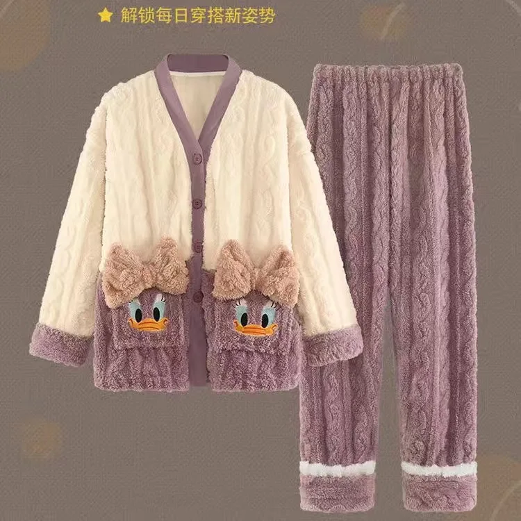2022 Autumn Winter Pajamas Set Women Sleep Shirt Pant Set Sleepwear Warm cotton Nightgown Female Cartoon Bear Animalimal Pijamas