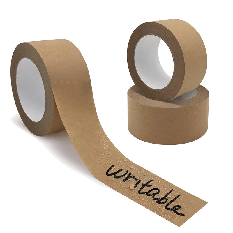 

3 Rolls Brown Paper Tape 2Inch X 55 YD Self Adhesive Writable Brown Shipping Tape No Plastic Surface Cardboard Tape