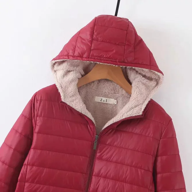 Autumn and winter new cashmere hooded cotton jacket female student lamb wool cotton jacket medium long cotton jacket small coat