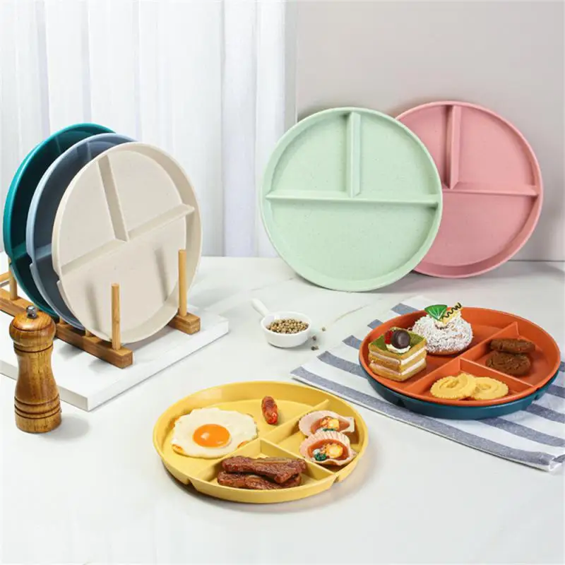 

Three-Grid Western Compartment Plate Divided Dish Wheat Straw Diet Meal Plate Microwave Safe PP Plastic Portion Plate Dinnerware