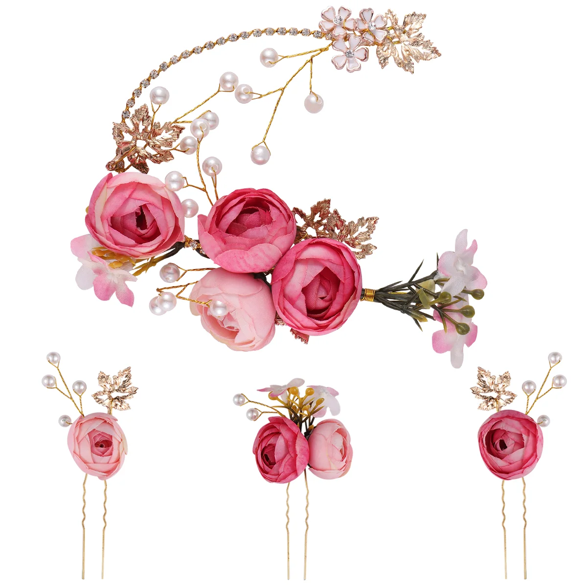 

Hair Accessories Wedding Flower Hairpin Clips Rose Bridal Comb Shaped U Women Pearl Barrettes Headpieces Crystal Bride
