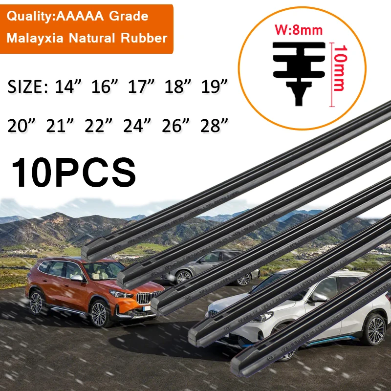 KOSOO 10PCS Car Wiper Blade Windscreen Natural Rubber Replacement Strip 8MM 14